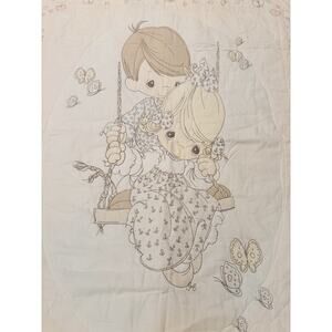 Precious Moments Nursery Quilt Panel Boy & Girl on Swing White & Pastels 44x33